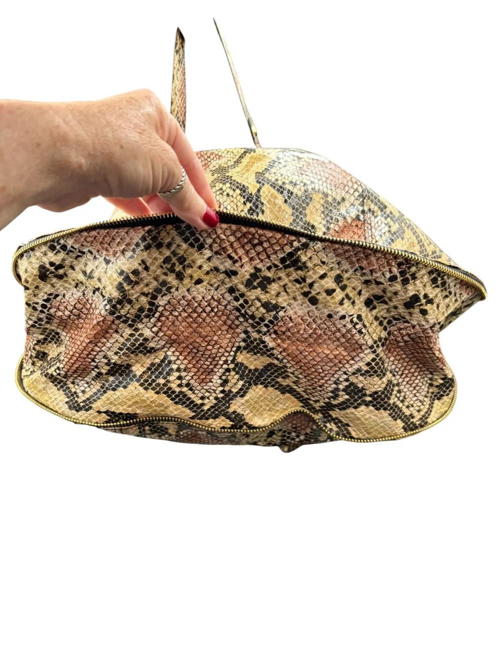 Steve Madden Faux Snakeskin Print Hobo Shoulder Bag Brown Gold Hardware NWT